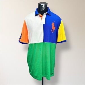 Polo Ralph Lauren Mens XL Colorblock Mesh Polo Big Pony Classic Fit Preppy Shirt